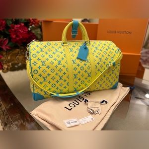 Louis Vuitton Keepall Bandouliere Monogram Mesh 50 Yellow in Mesh